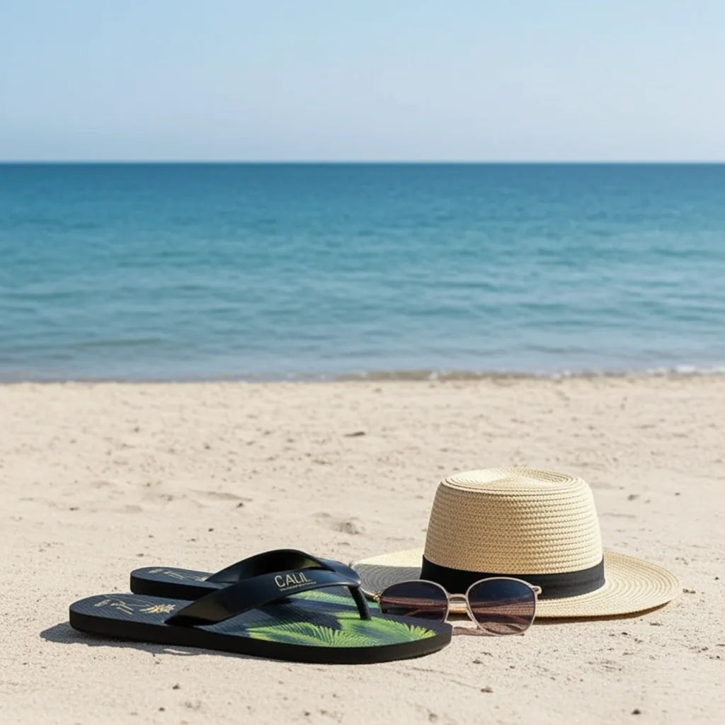CALIL Black Flip Flops with Gold Logo