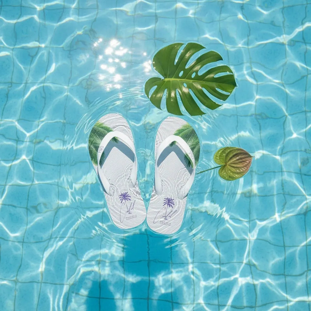 CALIL White Flip Flops with Purple Logo