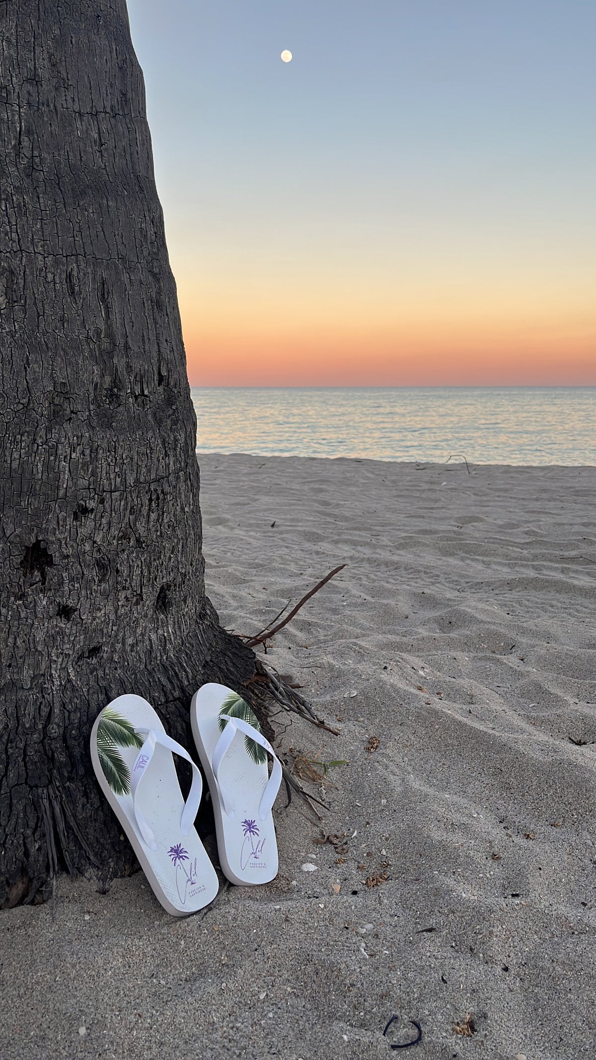 CALIL White Flip Flops with Purple Logo