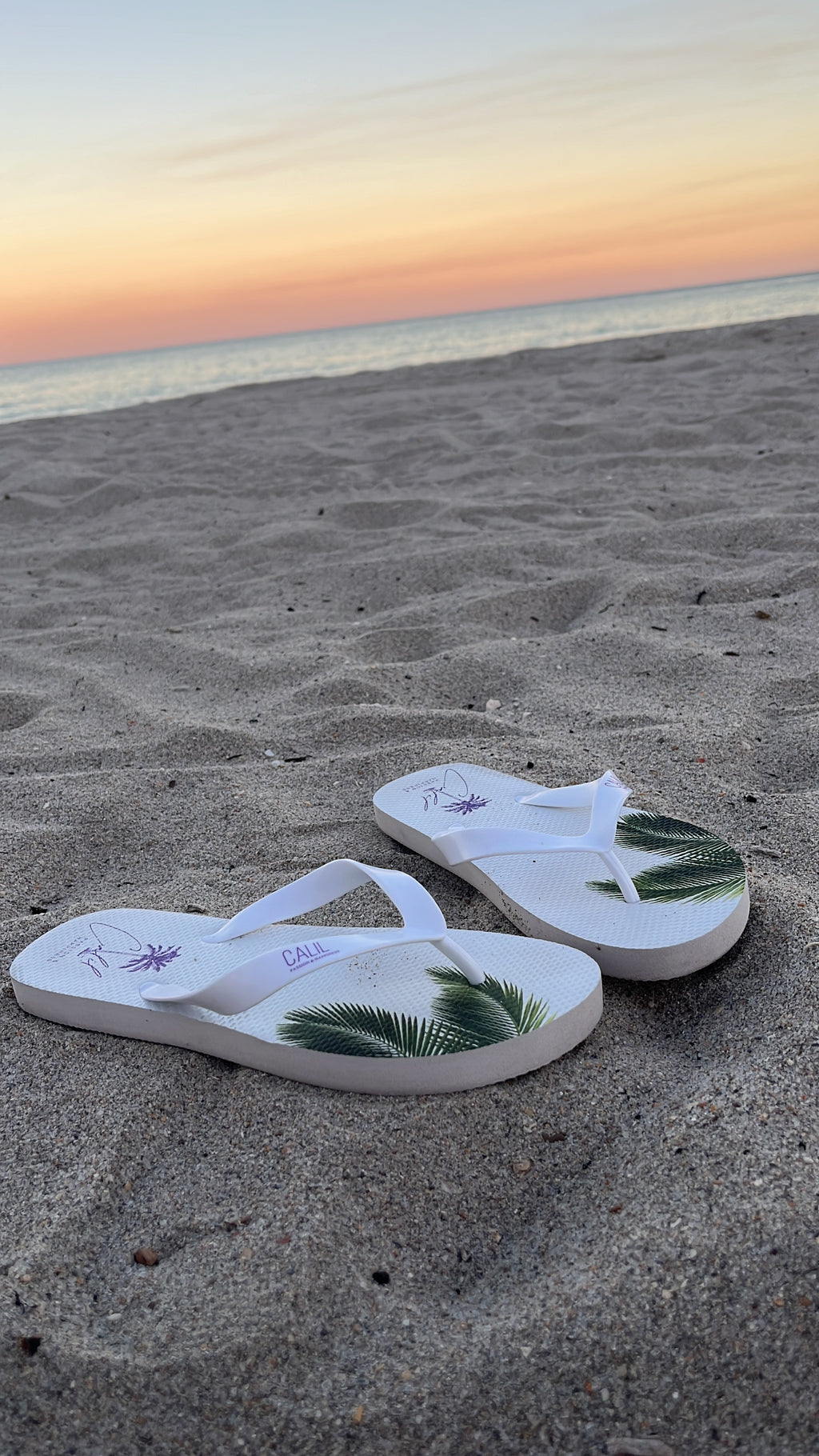CALIL White Flip Flops with Purple Logo