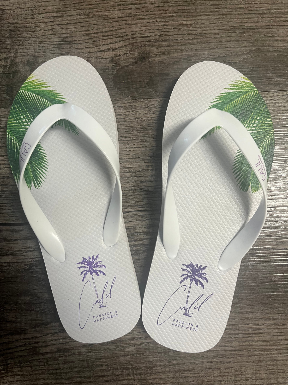 CALIL White Flip Flops with Purple Logo