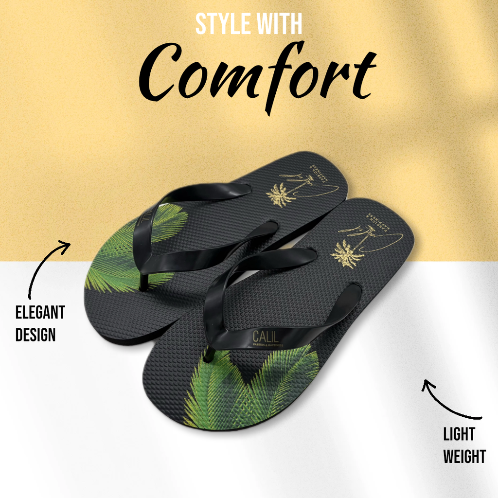 CALIL Black Flip Flops with Gold Logo