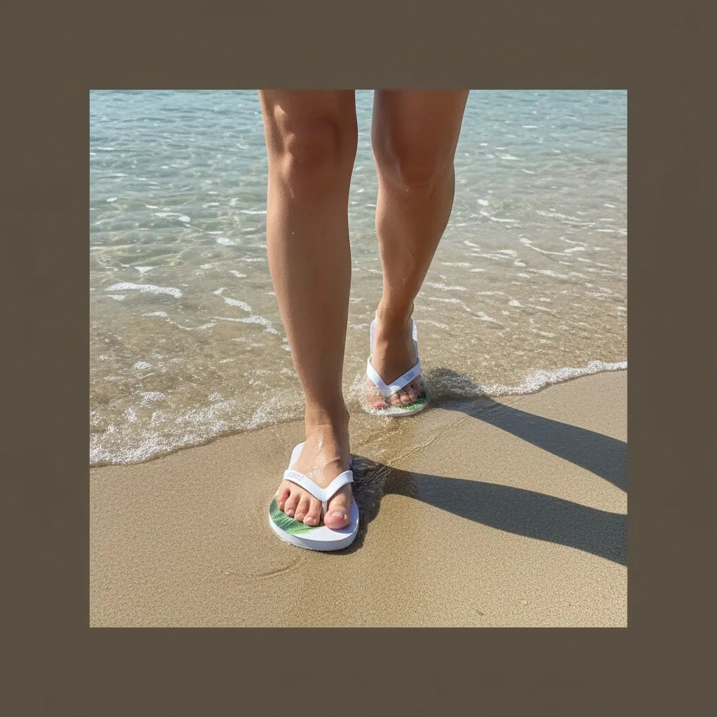 CALIL White Flip Flops with Purple Logo